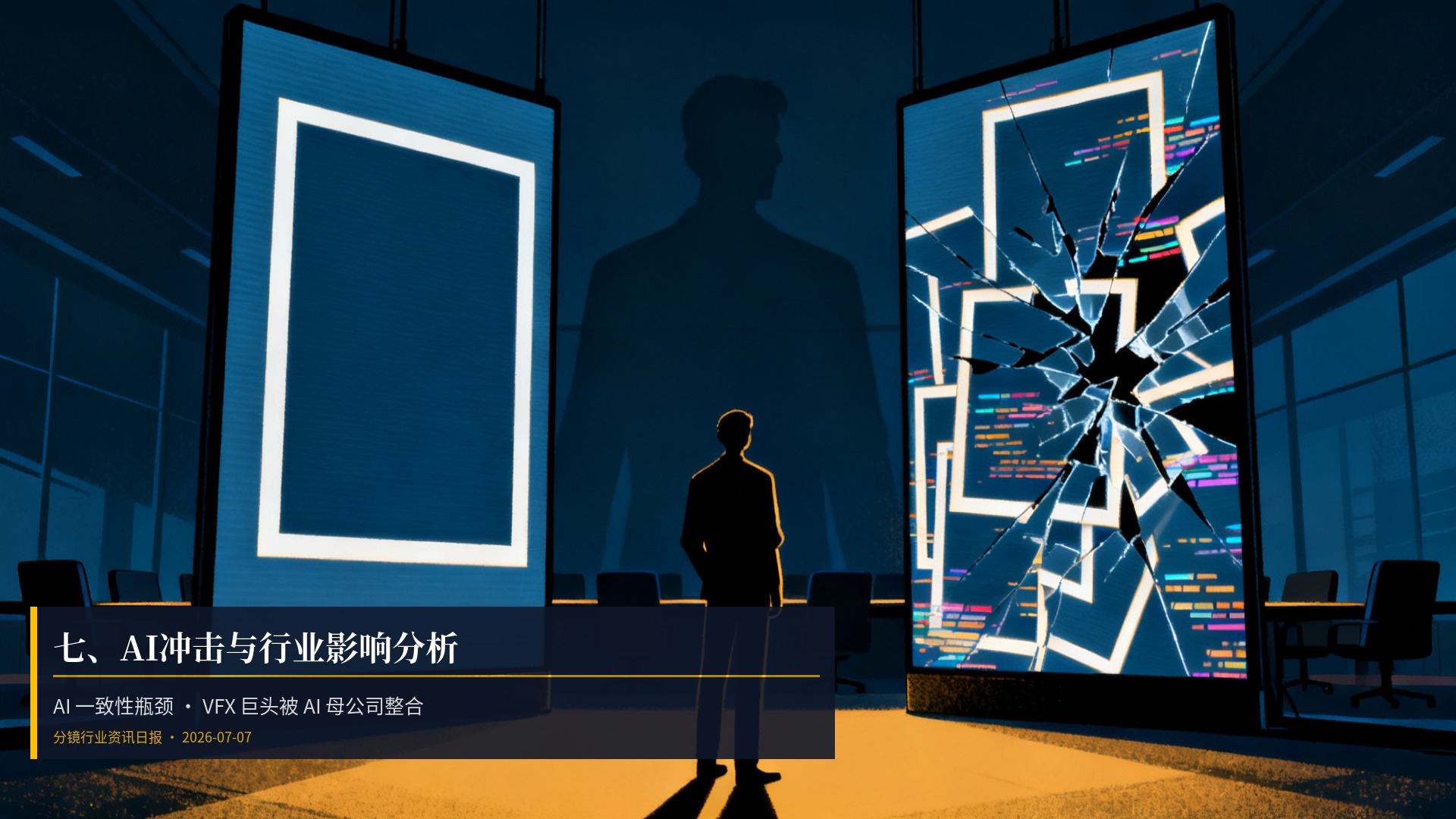 七、AI冲击与行业影响分析 · AI 一致性瓶颈 · VFX 巨头被 AI 母公司整合